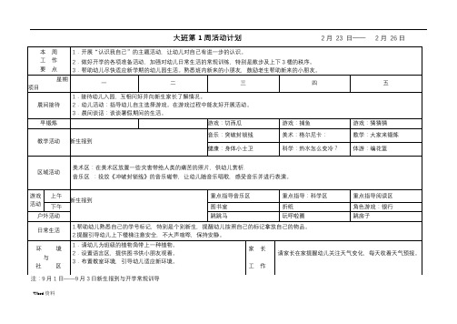 幼儿园大班周计划表超级详细