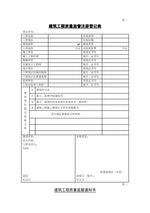 建筑工程质量监督汇总表