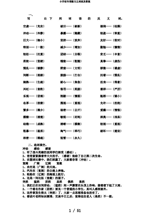 小升初专项练习之词语及答案
