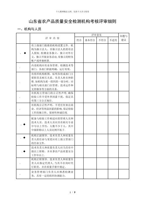 山东省农产品质量安全检测机构考核评审细则