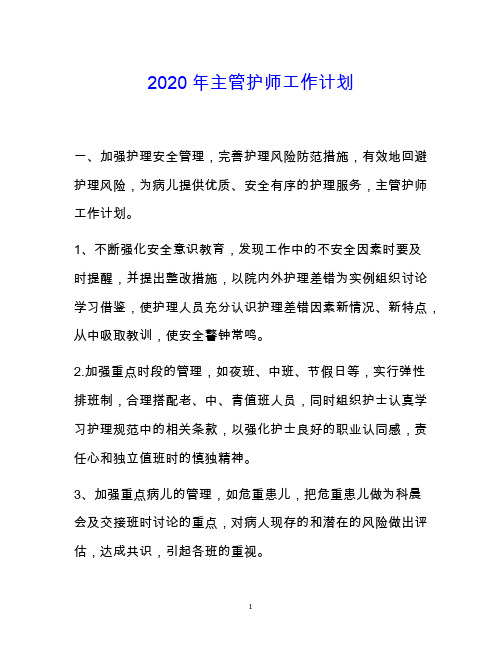 2020年主管护师工作计划