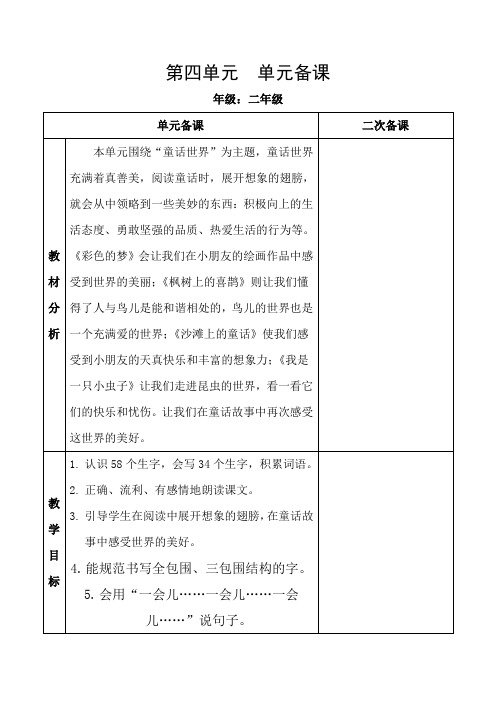 部编版小学二年级语文下册第四单元集体备课