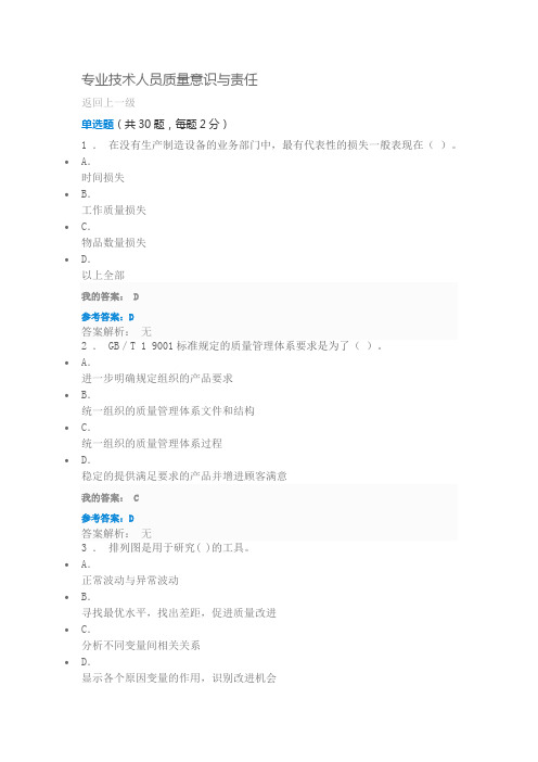 2019继续教育-专业技术人员质量意识与责任