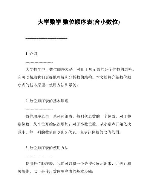 大学数学 数位顺序表(含小数位)