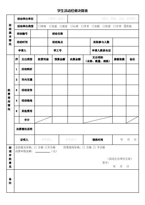 学生活动经费决算表