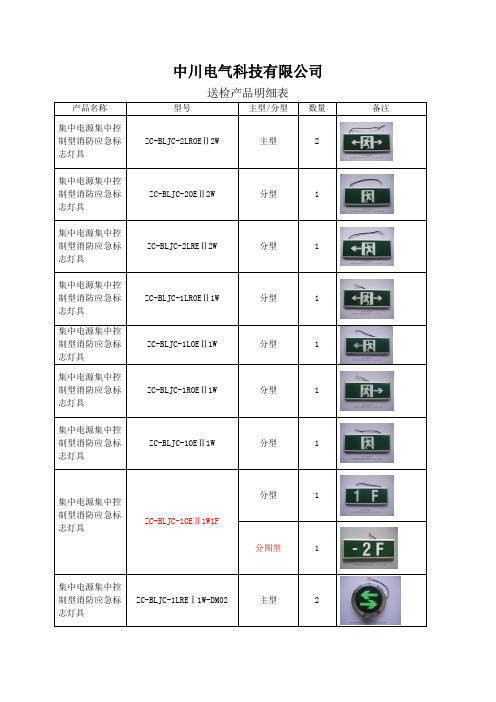 消防应急照明和疏散指示系统--送检产品明细表