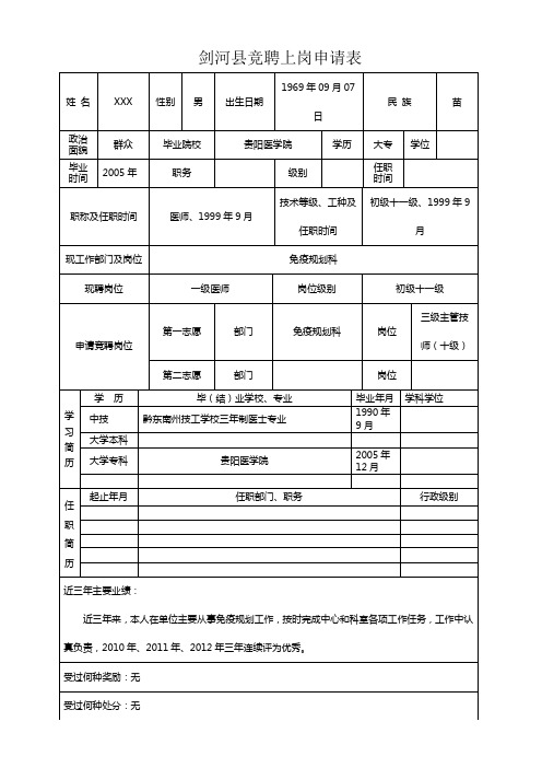 样表竞聘上岗申请表