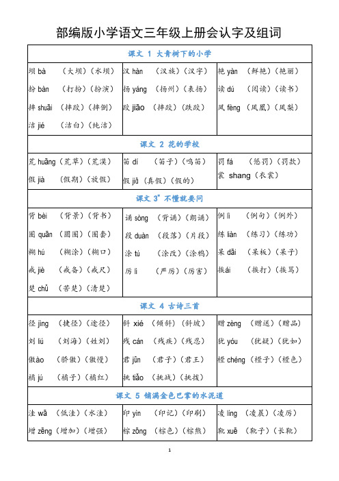 2020部编版小学语文三年级上册会认字及组词(全册识字表)