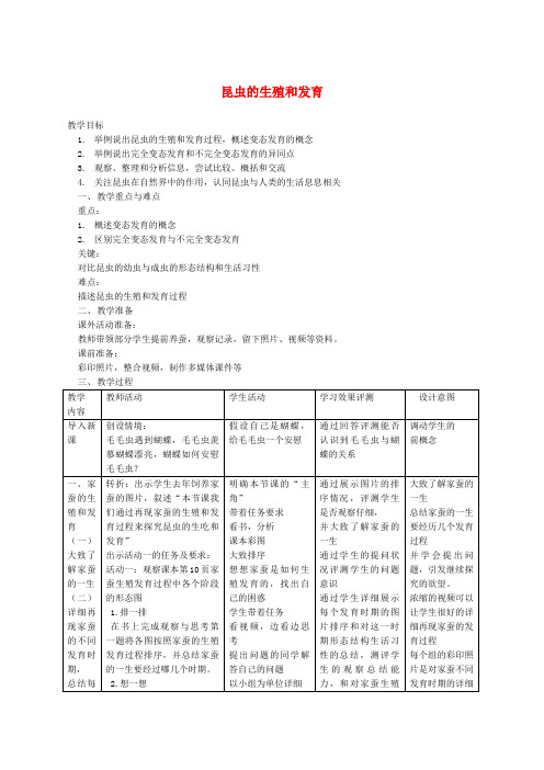 八年级生物下册昆虫的生殖和发育教学设计新版新人教版