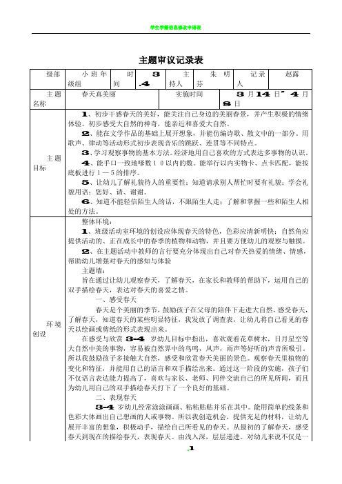 (小班年级组)主题审议记录表