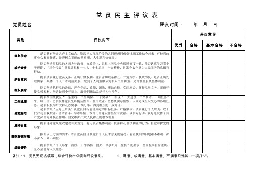 党员民主评议表