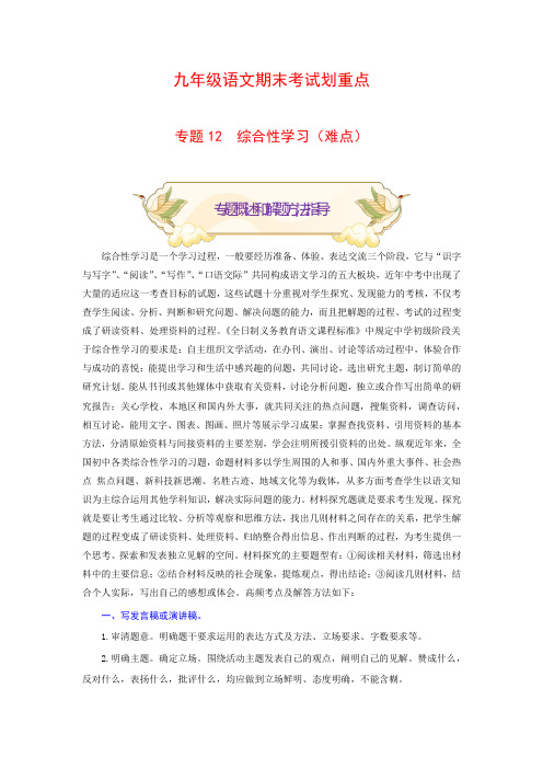 专题12综合性学习(难点)-2024-2025学年九年级语文期末考试划重点(部编版)(原卷版)