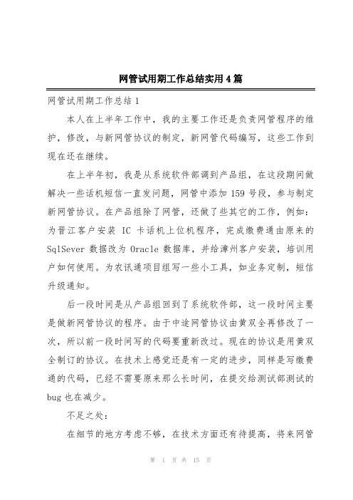 网管试用期工作总结实用4篇