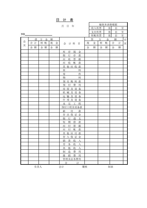 账目日计表模板