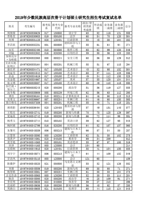 武汉理工大学2019年少数民族高层次骨干计划硕士研究生复试名单