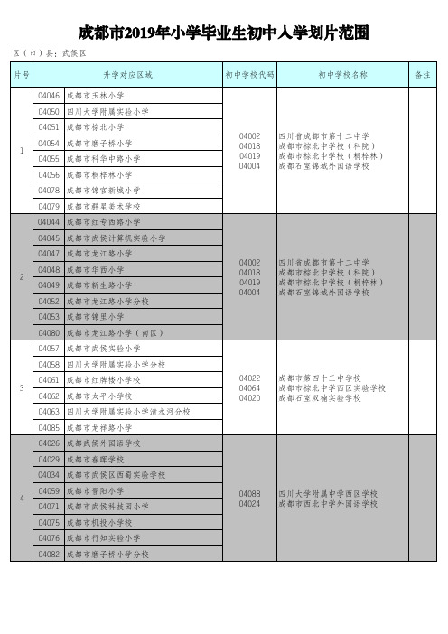 2019年成都市武侯区小学毕业生初中入学划片范围