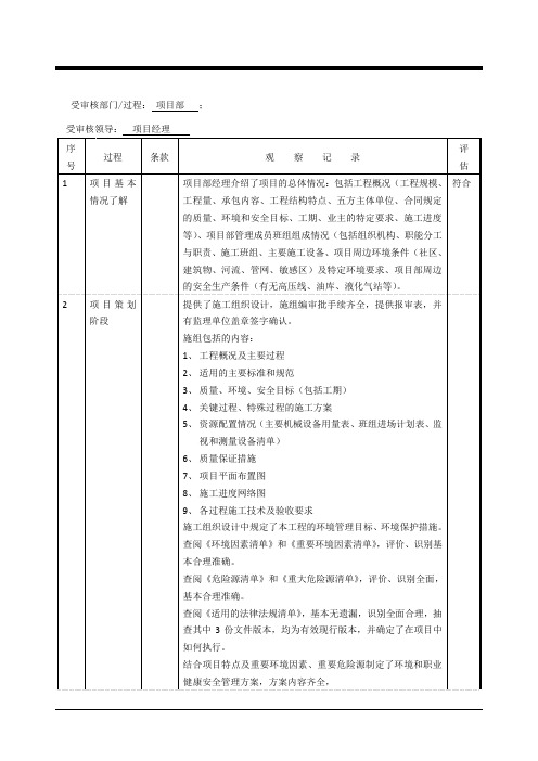 项目部现场审核检查表