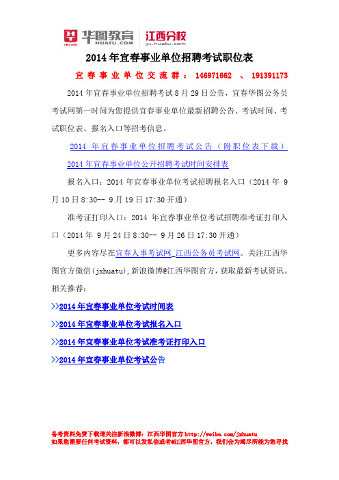 2014年宜春事业单位招聘考试职位表