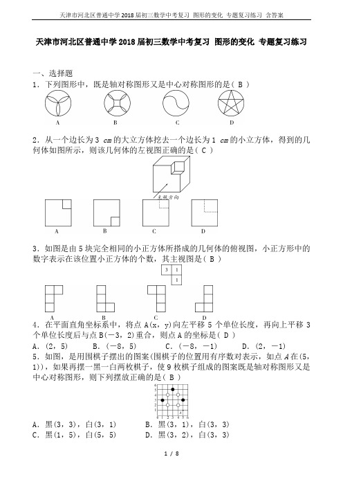 天津市河北区普通中学2018届初三数学中考复习 图形的变化 专题复习练习 含答案