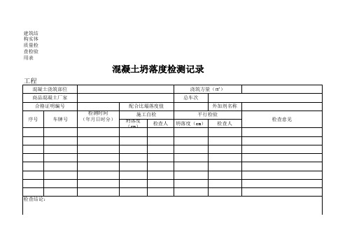 混凝土坍落度检测记录-监理平行检查记录样表