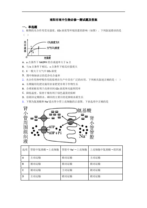 南阳市高中生物必修一测试题及答案