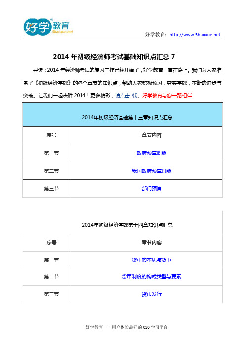 2014年初级经济师考试基础知识点汇总7