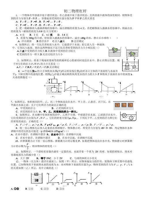 初中物理杠杆好题难题压轴题