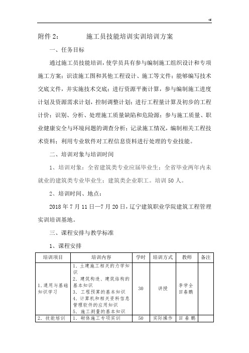 施工员技能培养训练实训培养训练方案方针