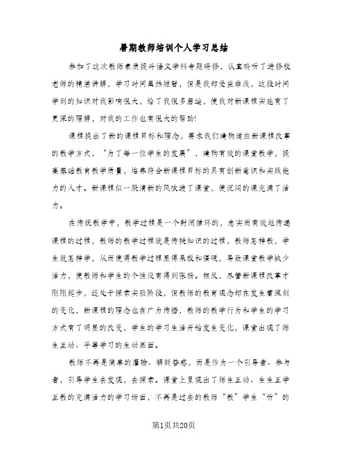 暑期教师培训个人学习总结(9篇)