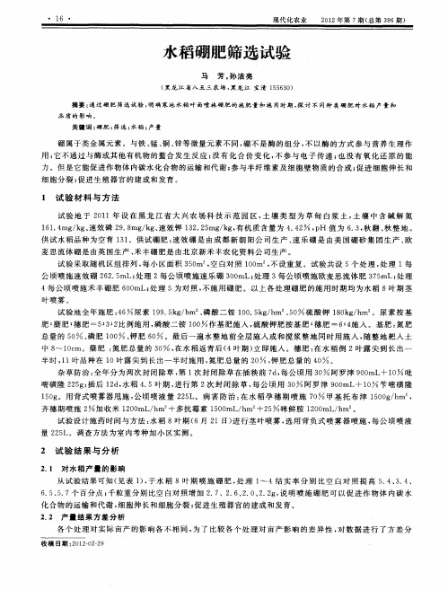水稻硼肥筛选试验