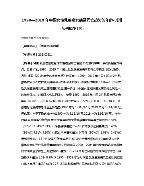 1990—2019年中国女性乳腺癌发病及死亡趋势的年龄-时期-队列模型分析