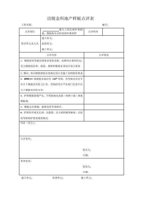 涪陵金科地产部分样板点评表