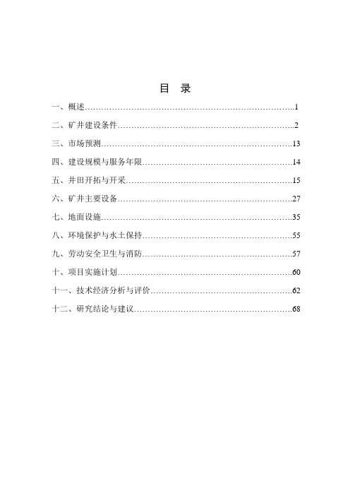 最新60万吨煤矿的可行性报告