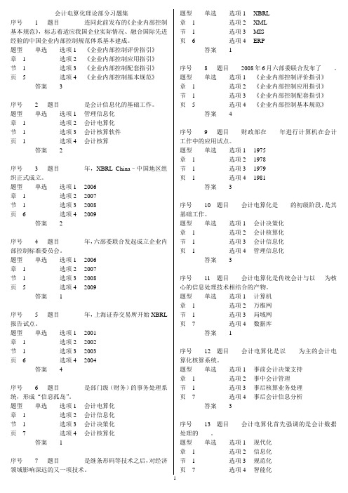 湖北会计从业电算化理论习题集(含答案及页码)