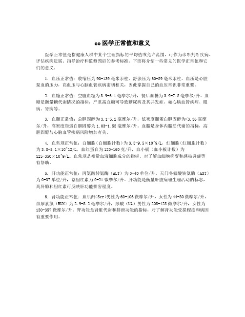 co医学正常值和意义