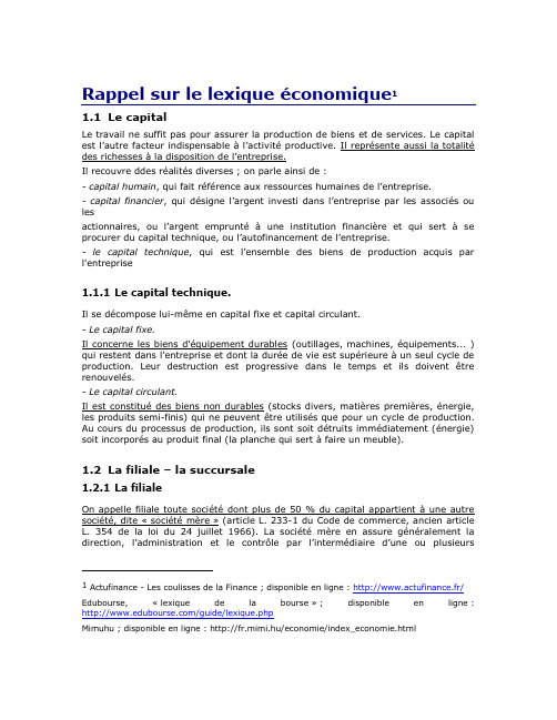 Rappel sur le lexique économique