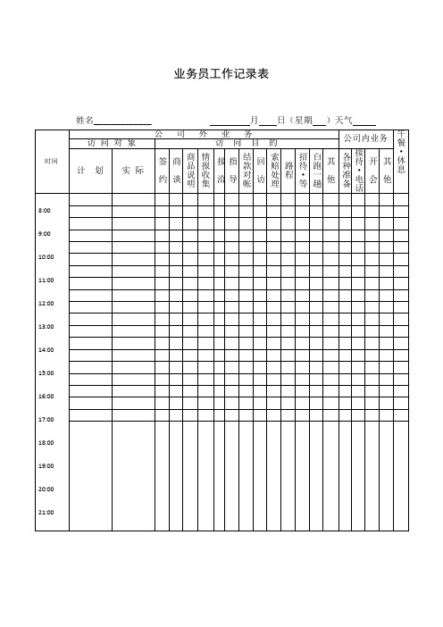 业务员工作记录表 模板