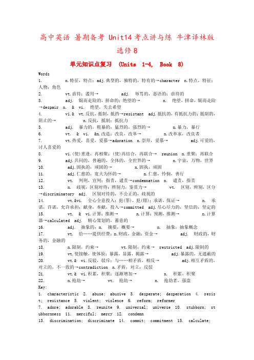 高中英语 暑期备考 Unit14考点讲与练 牛津译林版选修8