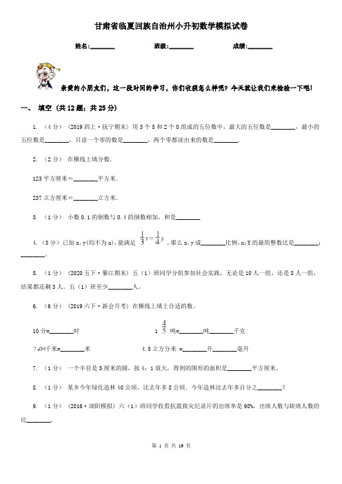 甘肃省临夏回族自治州小升初数学模拟试卷