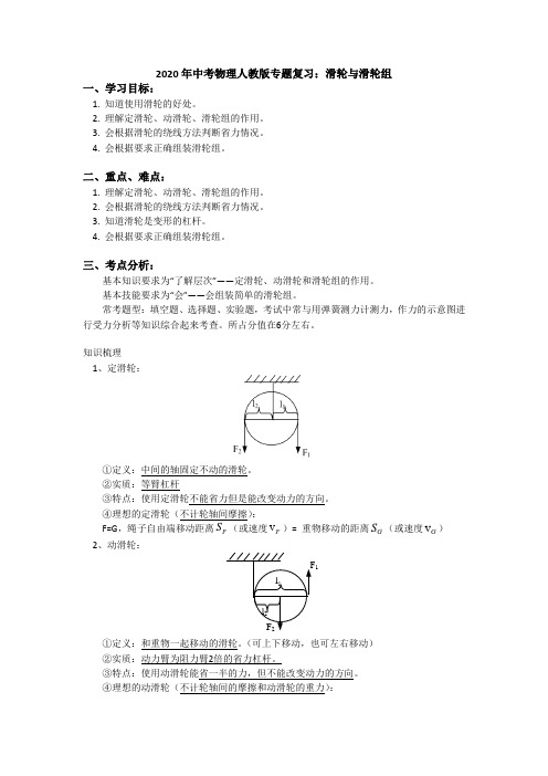 2020年中考物理人教版专题复习：滑轮与滑轮组