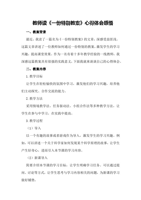 教师读《一份特别教案》心得体会感悟