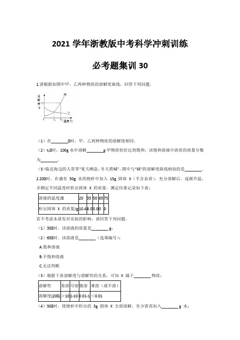 必考题集训30 —2021年浙教版中考科学冲刺训练(含答案及解析)