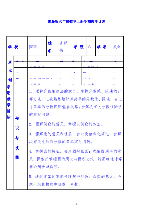 精选青岛版小学数学六年级上全册教案(精品文档)