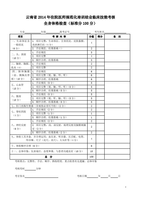 省住培结业临床技能考核评分标准(全身体格检查)