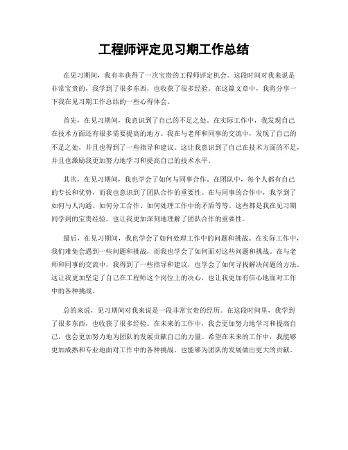 工程师评定见习期工作总结