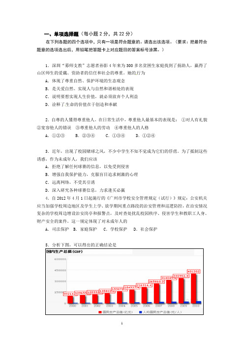 广东省广州市海珠区2012年中考一模政治试题