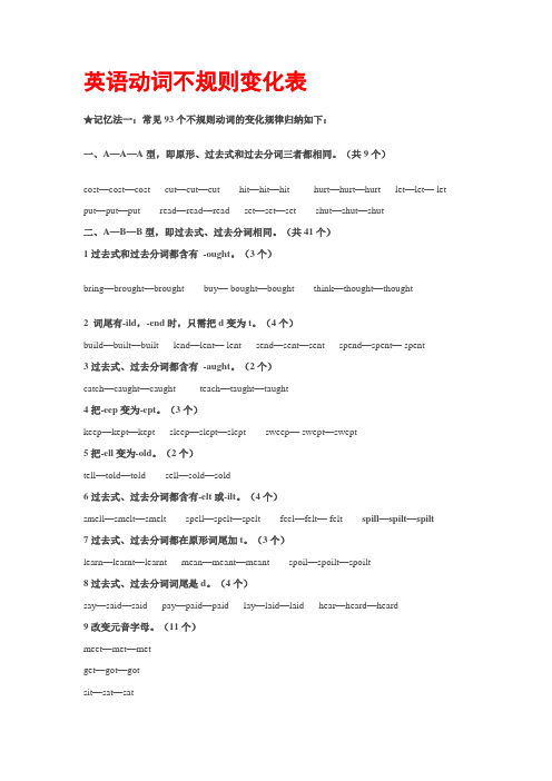 英语动词不规则变化表解析