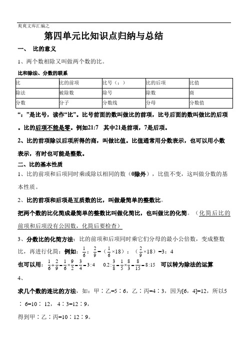 六年级上册数学.4 比第四单元比的知识点总结