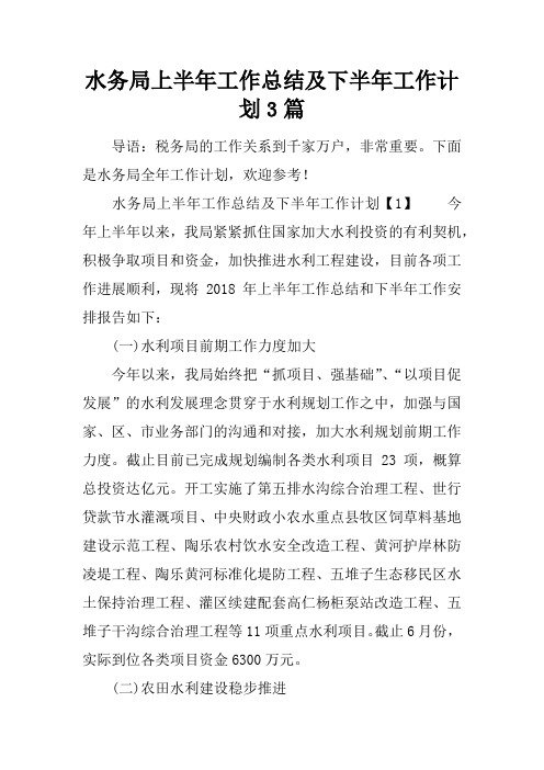 水务局上半年工作总结及下半年工作计划3篇