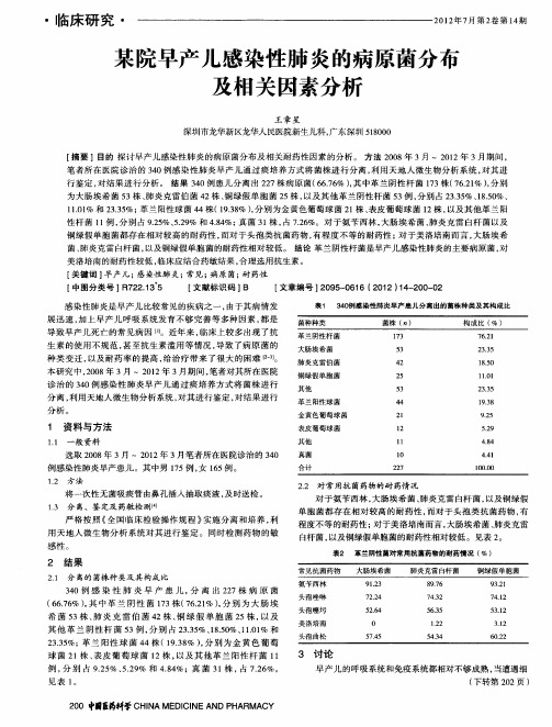 某院早产儿感染性肺炎的病原菌分布及相关因素分析
